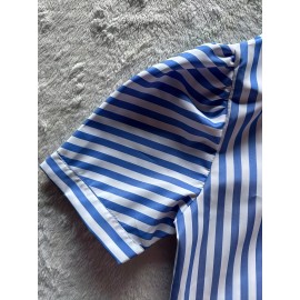 Striped Short Sleeve Casual Sports Dress, Button Non-Stretch  Summer Dress For Women, Women's Clothing Striped Short Sleeve Casual Sports Dress, Button Non-Stretch  Summer Dress For Women, Women's Clothing