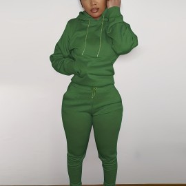 Solid Color Hooded Long-sleeved Tops And Pants, Outdoor Sports Running Set, Women's Activewear Solid Color Hooded Long-sleeved Tops And Pants, Outdoor Sports Running Set, Women's Activewear