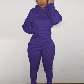 Solid Color Hooded Long-sleeved Tops And Pants, Outdoor Sports Running Set, Women's Activewear Solid Color Hooded Long-sleeved Tops And Pants, Outdoor Sports Running Set, Women's Activewear