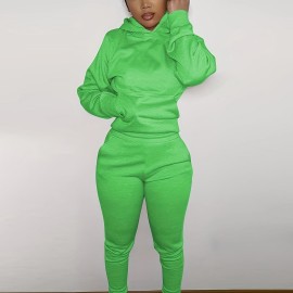 Solid Color Hooded Long-sleeved Tops And Pants, Outdoor Sports Running Set, Women's Activewear Solid Color Hooded Long-sleeved Tops And Pants, Outdoor Sports Running Set, Women's Activewear