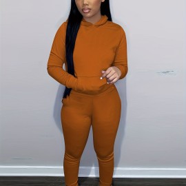 Solid Color Hooded Long-sleeved Tops And Pants, Outdoor Sports Running Set, Women's Activewear Solid Color Hooded Long-sleeved Tops And Pants, Outdoor Sports Running Set, Women's Activewear