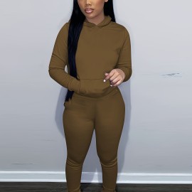 Solid Color Hooded Long-sleeved Tops And Pants, Outdoor Sports Running Set, Women's Activewear Solid Color Hooded Long-sleeved Tops And Pants, Outdoor Sports Running Set, Women's Activewear