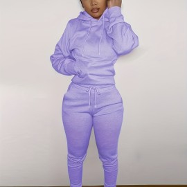 Solid Color Hooded Long-sleeved Tops And Pants, Outdoor Sports Running Set, Women's Activewear Solid Color Hooded Long-sleeved Tops And Pants, Outdoor Sports Running Set, Women's Activewear