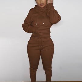 Solid Color Hooded Long-sleeved Tops And Pants, Outdoor Sports Running Set, Women's Activewear Solid Color Hooded Long-sleeved Tops And Pants, Outdoor Sports Running Set, Women's Activewear