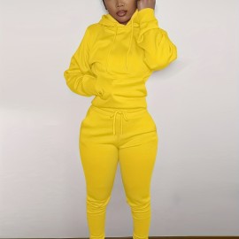 Solid Color Hooded Long-sleeved Tops And Pants, Outdoor Sports Running Set, Women's Activewear Solid Color Hooded Long-sleeved Tops And Pants, Outdoor Sports Running Set, Women's Activewear