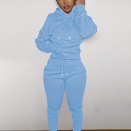 Solid Color Hooded Long-sleeved Tops And Pants, Outdoor Sports Running Set, Women's Activewear Solid Color Hooded Long-sleeved Tops And Pants, Outdoor Sports Running Set, Women's Activewear