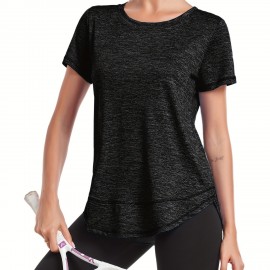 Women's Short Sleeve, Quick Drying Workout Shirts, Crew Neck Sports Yoga Running Split Tee, Women's Clothing Women's Short Sleeve, Quick Drying Workout Shirts, Crew Neck Sports Yoga Running Split Tee, Women's Clothing