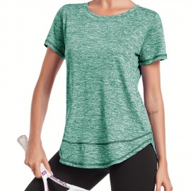 Women's Short Sleeve, Quick Drying Workout Shirts, Crew Neck Sports Yoga Running Split Tee, Women's Clothing Women's Short Sleeve, Quick Drying Workout Shirts, Crew Neck Sports Yoga Running Split Tee, Women's Clothing