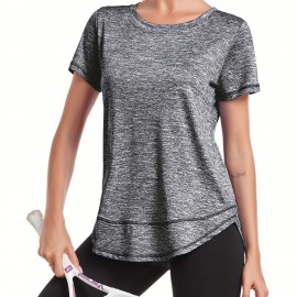 Women's Short Sleeve, Quick Drying Workout Shirts, Crew Neck Sports Yoga Running Split Tee, Women's Clothing Women's Short Sleeve, Quick Drying Workout Shirts, Crew Neck Sports Yoga Running Split Tee, Women's Clothing