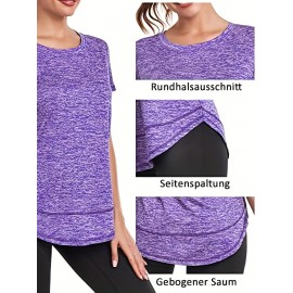 Women's Short Sleeve, Quick Drying Workout Shirts, Crew Neck Sports Yoga Running Split Tee, Women's Clothing Women's Short Sleeve, Quick Drying Workout Shirts, Crew Neck Sports Yoga Running Split Tee, Women's Clothing
