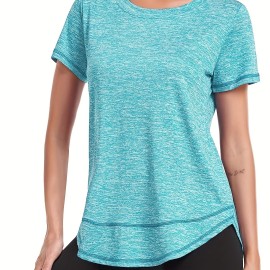 Women's Short Sleeve, Quick Drying Workout Shirts, Crew Neck Sports Yoga Running Split Tee, Women's Clothing Women's Short Sleeve, Quick Drying Workout Shirts, Crew Neck Sports Yoga Running Split Tee, Women's Clothing