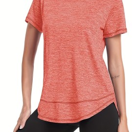Women's Short Sleeve, Quick Drying Workout Shirts, Crew Neck Sports Yoga Running Split Tee, Women's Clothing Women's Short Sleeve, Quick Drying Workout Shirts, Crew Neck Sports Yoga Running Split Tee, Women's Clothing