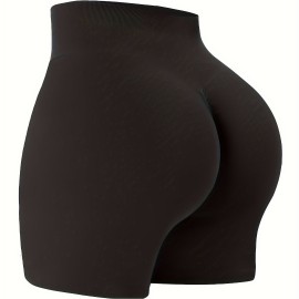 Solid Color Quick Drying Yoga Workout Shorts, High Stretch  Sports Running Shorts, Women's Activewear Solid Color Quick Drying Yoga Workout Shorts, High Stretch  Sports Running Shorts, Women's Activewear