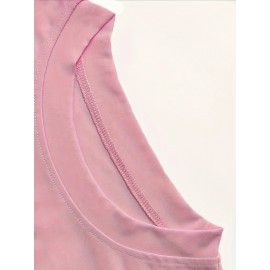 Cartoon & Letter Casual T-Shirt, Crew Neck Short Sleeves Slight Stretch Sports Tee, Women's Activewear Cartoon & Letter Casual T-Shirt, Crew Neck Short Sleeves Slight Stretch Sports Tee, Women's Activewear