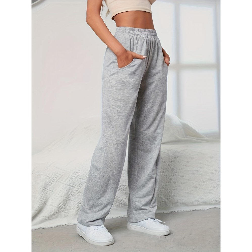 Elastic Waist Casual Sporty Pants, Loose Fit Slant Pockets Sports Trousers, Women's Activewear Elastic Waist Casual Sporty Pants, Loose Fit Slant Pockets Sports Trousers, Women's Activewear