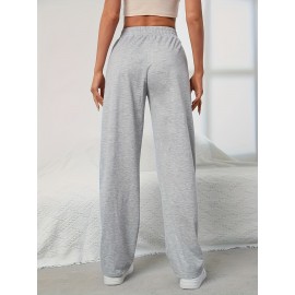 Elastic Waist Casual Sporty Pants, Loose Fit Slant Pockets Sports Trousers, Women's Activewear Elastic Waist Casual Sporty Pants, Loose Fit Slant Pockets Sports Trousers, Women's Activewear