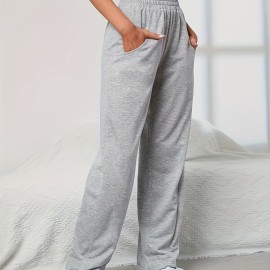 Elastic Waist Casual Sporty Pants, Loose Fit Slant Pockets Sports Trousers, Women's Activewear Elastic Waist Casual Sporty Pants, Loose Fit Slant Pockets Sports Trousers, Women's Activewear