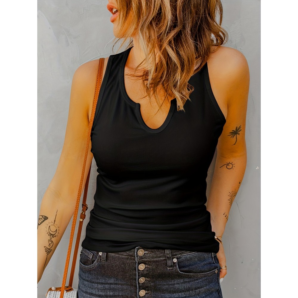 Women's Fashion Casual Simple Ribbed Sports Tank Top,  Round Neck Solid Color Sleeveless Sports Shirts, Women's Summer Tops Women's Fashion Casual Simple Ribbed Sports Tank Top,  Round Neck Solid Color Sleeveless Sports Shirts, Women's Summer Tops
