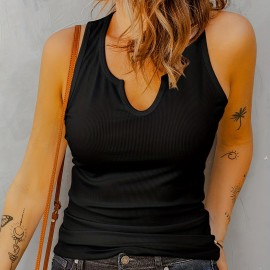 Women's Fashion Casual Simple Ribbed Sports Tank Top,  Round Neck Solid Color Sleeveless Sports Shirts, Women's Summer Tops Women's Fashion Casual Simple Ribbed Sports Tank Top,  Round Neck Solid Color Sleeveless Sports Shirts, Women's Summer Tops