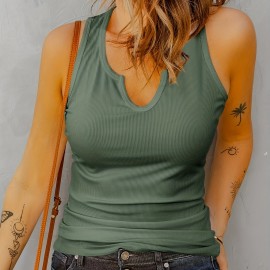 Women's Fashion Casual Simple Ribbed Sports Tank Top,  Round Neck Solid Color Sleeveless Sports Shirts, Women's Summer Tops Women's Fashion Casual Simple Ribbed Sports Tank Top,  Round Neck Solid Color Sleeveless Sports Shirts, Women's Summer Tops
