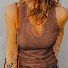 Women's Fashion Casual Simple Ribbed Sports Tank Top,  Round Neck Solid Color Sleeveless Sports Shirts, Women's Summer Tops Women's Fashion Casual Simple Ribbed Sports Tank Top,  Round Neck Solid Color Sleeveless Sports Shirts, Women's Summer Tops