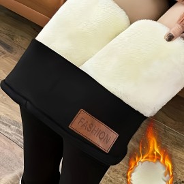 Women's Solid Color Tight-fitting Warm And Comfortable Fleece Leggings, High Elastic Warm Tight Pants For Fall Winter, Women's Activewear Women's Solid Color Tight-fitting Warm And Comfortable Fleece Leggings, High Elastic Warm Tight Pants For Fall Winter, Women's Activewear