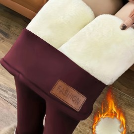 Women's Solid Color Tight-fitting Warm And Comfortable Fleece Leggings, High Elastic Warm Tight Pants For Fall Winter, Women's Activewear Women's Solid Color Tight-fitting Warm And Comfortable Fleece Leggings, High Elastic Warm Tight Pants For Fall Winter, Women's Activewear