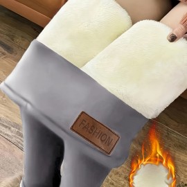 Women's Solid Color Tight-fitting Warm And Comfortable Fleece Leggings, High Elastic Warm Tight Pants For Fall Winter, Women's Activewear Women's Solid Color Tight-fitting Warm And Comfortable Fleece Leggings, High Elastic Warm Tight Pants For Fall Winter, Women's Activewear