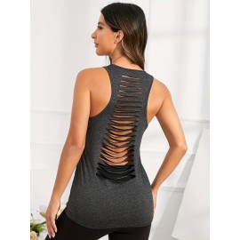 Sexy Back Cut Out Breathable Sleeveless Sports T-shirt, Sports Fitness Yoga Running Tank Top Sexy Back Cut Out Breathable Sleeveless Sports T-shirt, Sports Fitness Yoga Running Tank Top