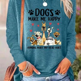 Dog & Letter Print Crew Neck T-Shirt, Casual Long Sleeve Top For Spring & Fall, Women's Clothing Dog & Letter Print Crew Neck T-Shirt, Casual Long Sleeve Top For Spring & Fall, Women's Clothing
