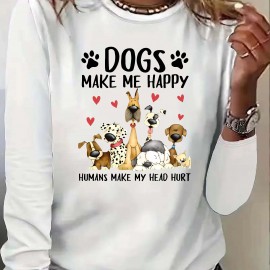 Dog & Letter Print Crew Neck T-Shirt, Casual Long Sleeve Top For Spring & Fall, Women's Clothing Dog & Letter Print Crew Neck T-Shirt, Casual Long Sleeve Top For Spring & Fall, Women's Clothing