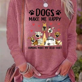 Dog & Letter Print Crew Neck T-Shirt, Casual Long Sleeve Top For Spring & Fall, Women's Clothing Dog & Letter Print Crew Neck T-Shirt, Casual Long Sleeve Top For Spring & Fall, Women's Clothing