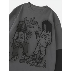 Carton Print Crew Neck T-Shirt, Casual Long Sleeve T-Shirt For Spring & Fall, Women's Clothing Carton Print Crew Neck T-Shirt, Casual Long Sleeve T-Shirt For Spring & Fall, Women's Clothing