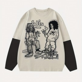 Carton Print Crew Neck T-Shirt, Casual Long Sleeve T-Shirt For Spring & Fall, Women's Clothing Carton Print Crew Neck T-Shirt, Casual Long Sleeve T-Shirt For Spring & Fall, Women's Clothing