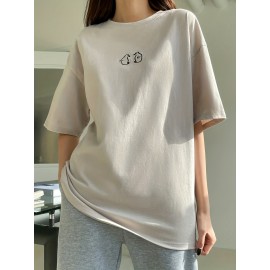 Animal Print Oversized T-shirt, Casual Crew Neck Short Sleeve Drop Shoulder Summer T-shirt, Women's Clothing Animal Print Oversized T-shirt, Casual Crew Neck Short Sleeve Drop Shoulder Summer T-shirt, Women's Clothing