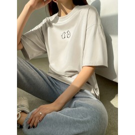 Animal Print Oversized T-shirt, Casual Crew Neck Short Sleeve Drop Shoulder Summer T-shirt, Women's Clothing Animal Print Oversized T-shirt, Casual Crew Neck Short Sleeve Drop Shoulder Summer T-shirt, Women's Clothing