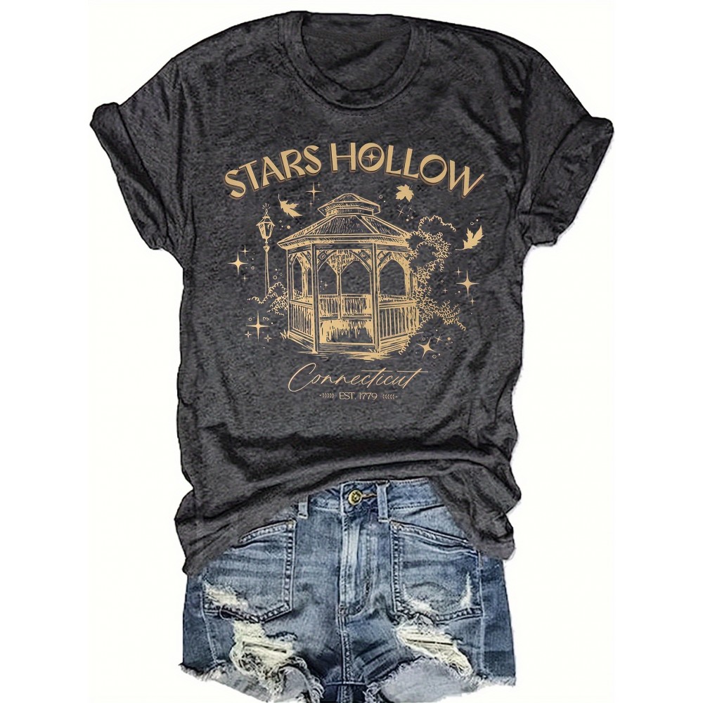 Graphic Print Crew Neck T-Shirt, Casual Short Sleeve T-Shirt For Spring & Summer, Women's Clothing Graphic Print Crew Neck T-Shirt, Casual Short Sleeve T-Shirt For Spring & Summer, Women's Clothing