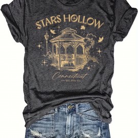 Graphic Print Crew Neck T-Shirt, Casual Short Sleeve T-Shirt For Spring & Summer, Women's Clothing Graphic Print Crew Neck T-Shirt, Casual Short Sleeve T-Shirt For Spring & Summer, Women's Clothing