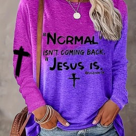 Letter & Heart Print T-shirt, Casual Long Sleeve Crew Neck T-shirt For Spring & Summer, Women's Clothing Letter & Heart Print T-shirt, Casual Long Sleeve Crew Neck T-shirt For Spring & Summer, Women's Clothing