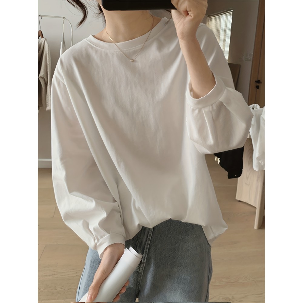 Solid Versatile T-shirt, Casual Crew Neck Long Sleeve T-shirt, Women's Clothing Solid Versatile T-shirt, Casual Crew Neck Long Sleeve T-shirt, Women's Clothing