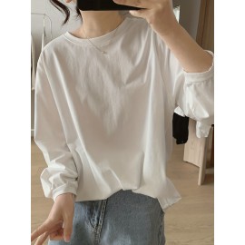 Solid Versatile T-shirt, Casual Crew Neck Long Sleeve T-shirt, Women's Clothing Solid Versatile T-shirt, Casual Crew Neck Long Sleeve T-shirt, Women's Clothing