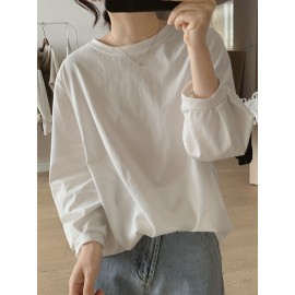 Solid Versatile T-shirt, Casual Crew Neck Long Sleeve T-shirt, Women's Clothing Solid Versatile T-shirt, Casual Crew Neck Long Sleeve T-shirt, Women's Clothing