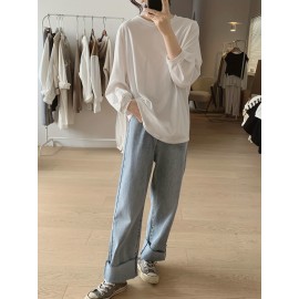 Solid Versatile T-shirt, Casual Crew Neck Long Sleeve T-shirt, Women's Clothing Solid Versatile T-shirt, Casual Crew Neck Long Sleeve T-shirt, Women's Clothing