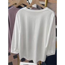 Solid Versatile T-shirt, Casual Crew Neck Long Sleeve T-shirt, Women's Clothing Solid Versatile T-shirt, Casual Crew Neck Long Sleeve T-shirt, Women's Clothing