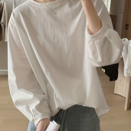 Solid Versatile T-shirt, Casual Crew Neck Long Sleeve T-shirt, Women's Clothing Solid Versatile T-shirt, Casual Crew Neck Long Sleeve T-shirt, Women's Clothing