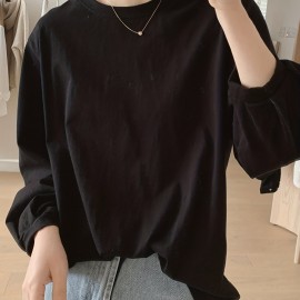 Solid Versatile T-shirt, Casual Crew Neck Long Sleeve T-shirt, Women's Clothing Solid Versatile T-shirt, Casual Crew Neck Long Sleeve T-shirt, Women's Clothing