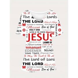 Jesus Letter Full Print T-shirt, Casual V Neck Short Sleeve T-shirt For Spring & Summer, Women's Clothing Jesus Letter Full Print T-shirt, Casual V Neck Short Sleeve T-shirt For Spring & Summer, Women's Clothing