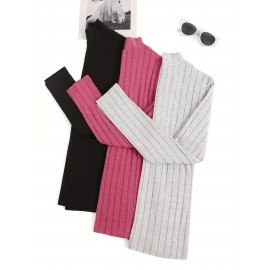 3 Packs Ribbed Mock Neck T-Shirts, Casual Long Sleeve Top For Spring & Fall, Women's Clothing 3 Packs Ribbed Mock Neck T-Shirts, Casual Long Sleeve Top For Spring & Fall, Women's Clothing