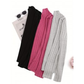 3 Packs Ribbed Mock Neck T-Shirts, Casual Long Sleeve Top For Spring & Fall, Women's Clothing 3 Packs Ribbed Mock Neck T-Shirts, Casual Long Sleeve Top For Spring & Fall, Women's Clothing