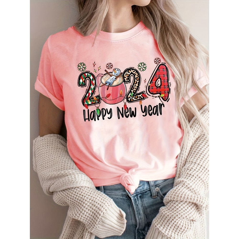 Print Crew Neck T-shirt, Casual Short Sleeve Top For Vacation, Women's Clothing Print Crew Neck T-shirt, Casual Short Sleeve Top For Vacation, Women's Clothing